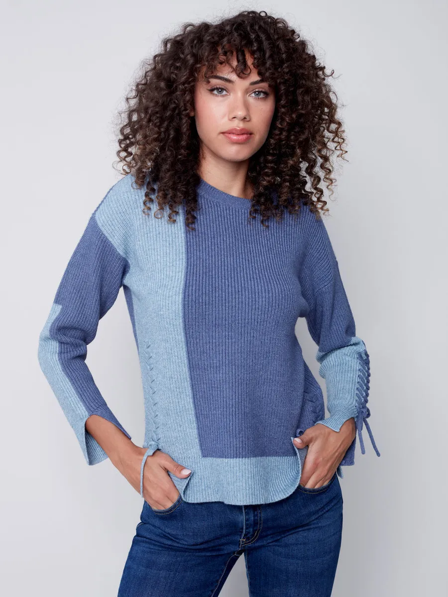 Charlie B Color Block Sweater Side Ties