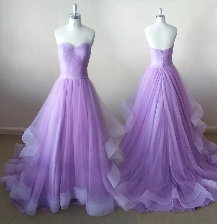 Charming Tulle Lavender Ball Gown Evening Gowns, Long Prom Gowns, Prom Dresses