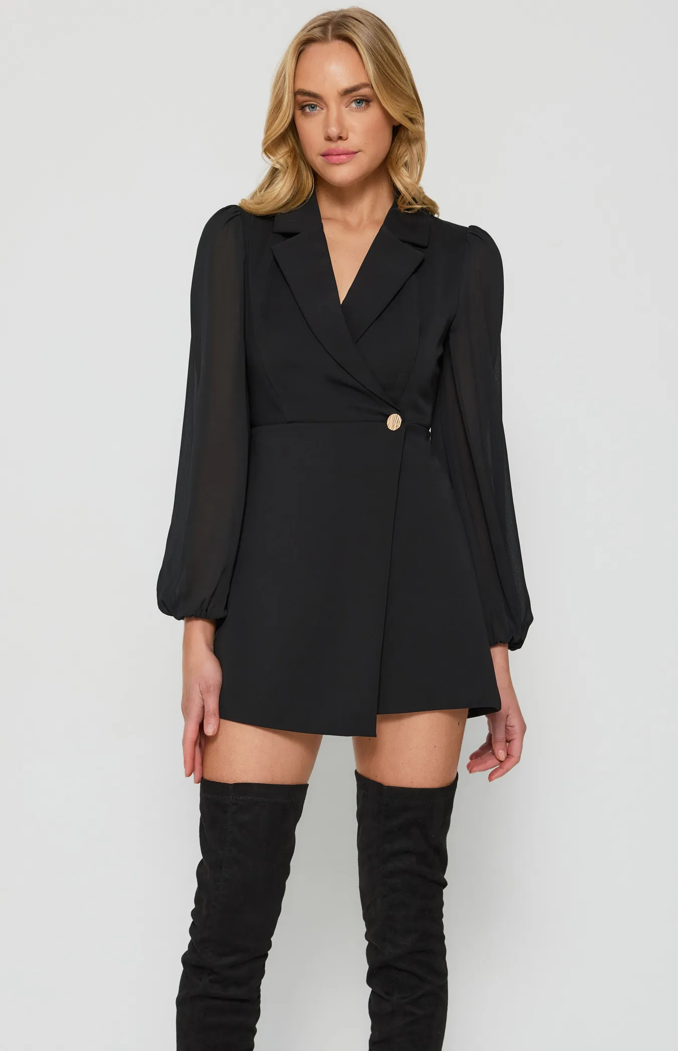 Contrast Chiffon Sleeve Blazer Style Playsuit (SJP575B)