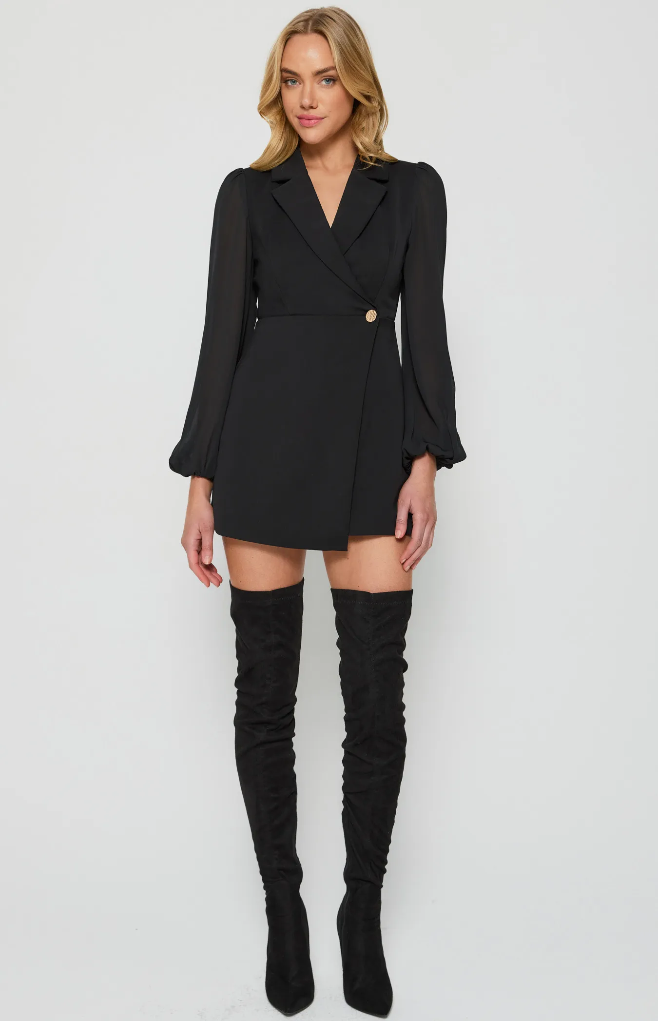 Contrast Chiffon Sleeve Blazer Style Playsuit (SJP575B)