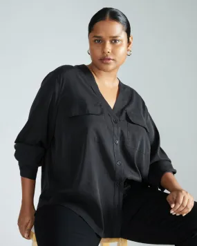 Cooling Stretch Cupro Button-Down Blouse - Black