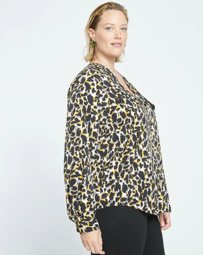 Cooling Stretch Cupro Button-Down Blouse - Leopard