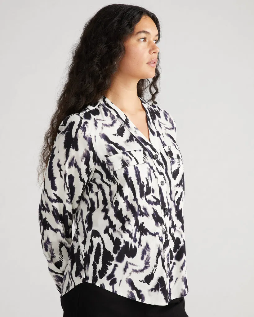 Cooling Stretch Cupro Button-Down Blouse - Modern Zebra