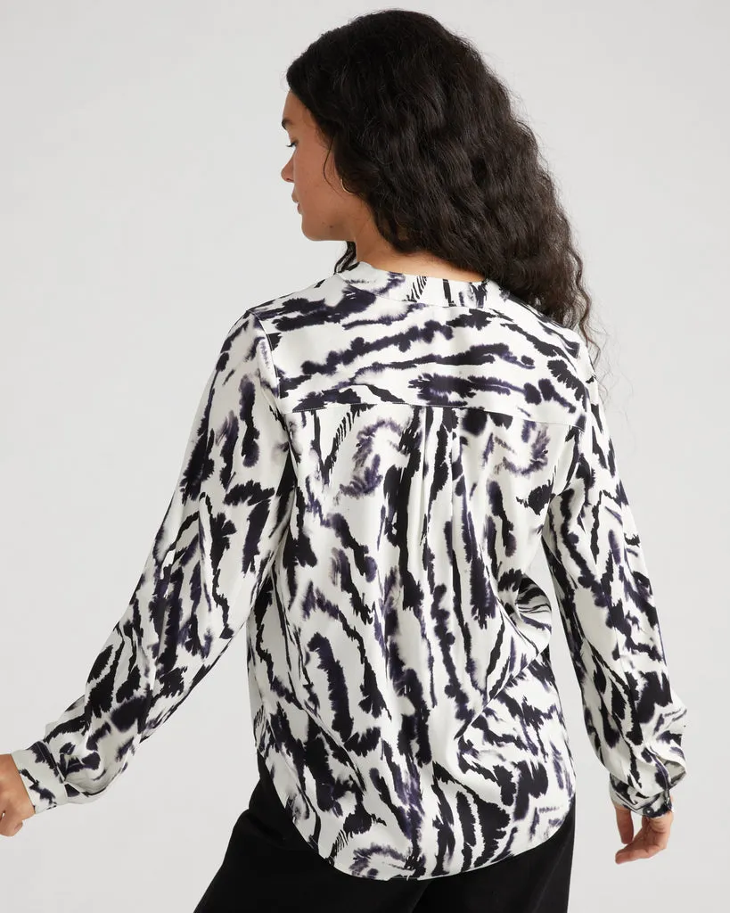 Cooling Stretch Cupro Button-Down Blouse - Modern Zebra