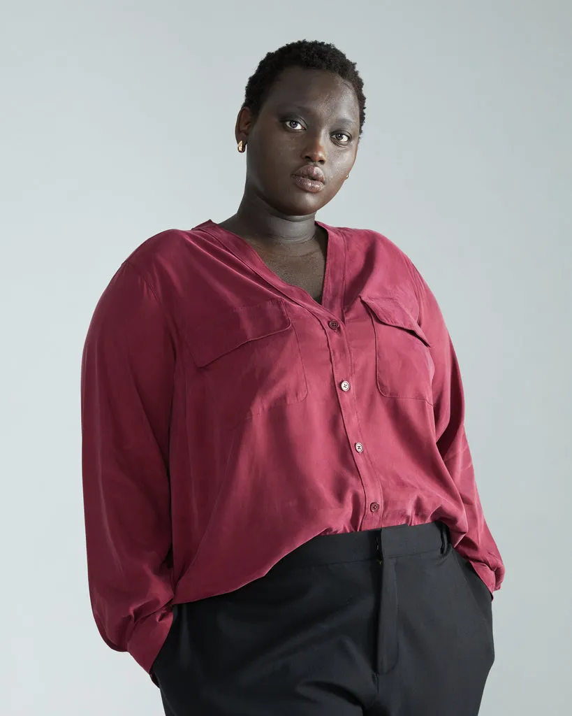 Cooling Stretch Cupro Button-Down Blouse - Rioja