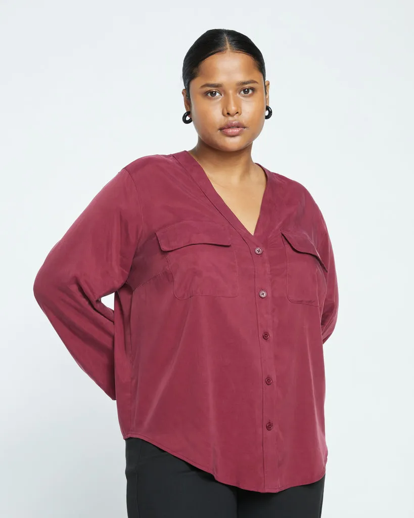 Cooling Stretch Cupro Button-Down Blouse - Rioja