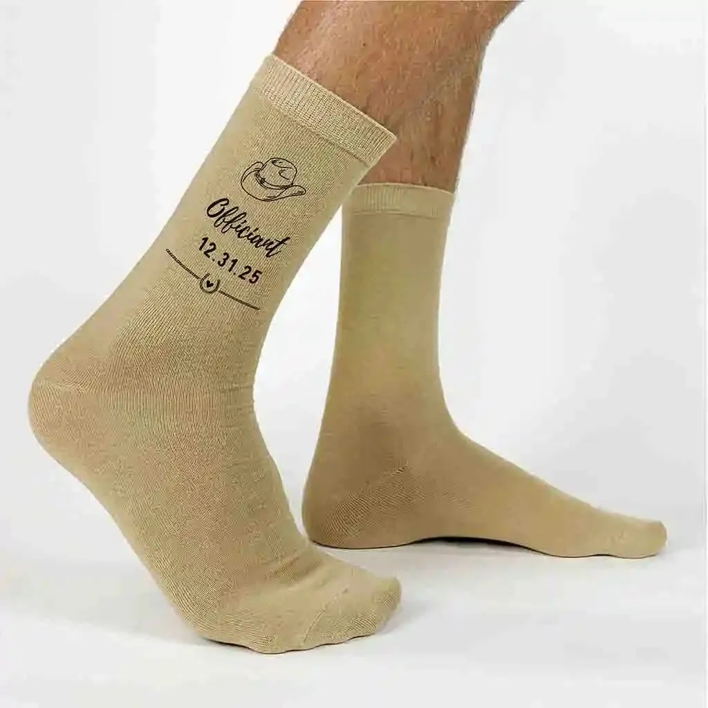 Custom Cowboy Hat Groomsmen Socks for Western Wedding Theme.