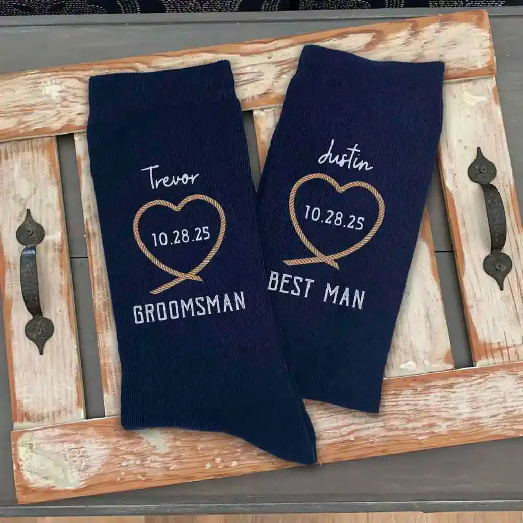 Customized Rope Heart Groomsmen Socks for the Rustic Wedding - Best Quality and Affordable