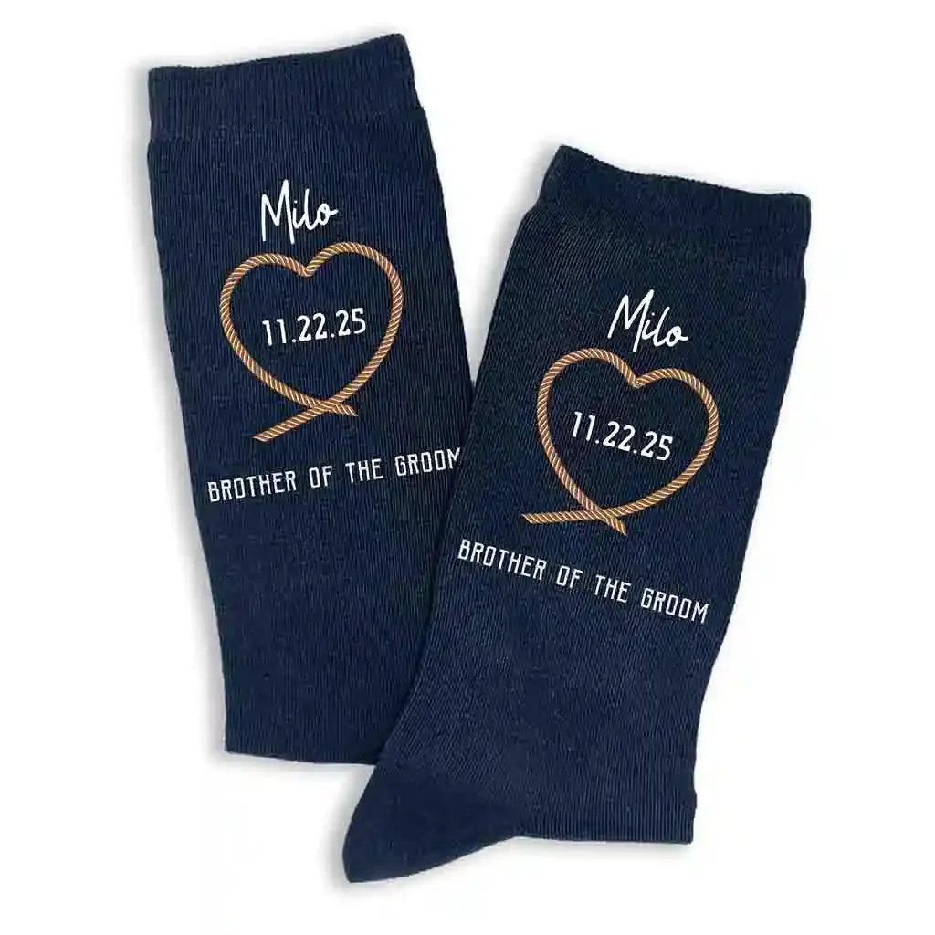 Customized Rope Heart Groomsmen Socks for the Rustic Wedding - Best Quality and Affordable