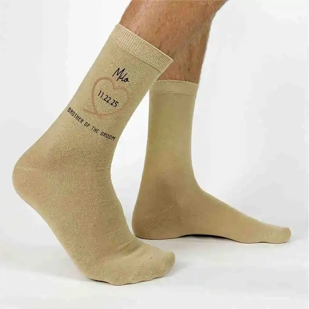 Customized Rope Heart Groomsmen Socks for the Rustic Wedding - Best Quality and Affordable