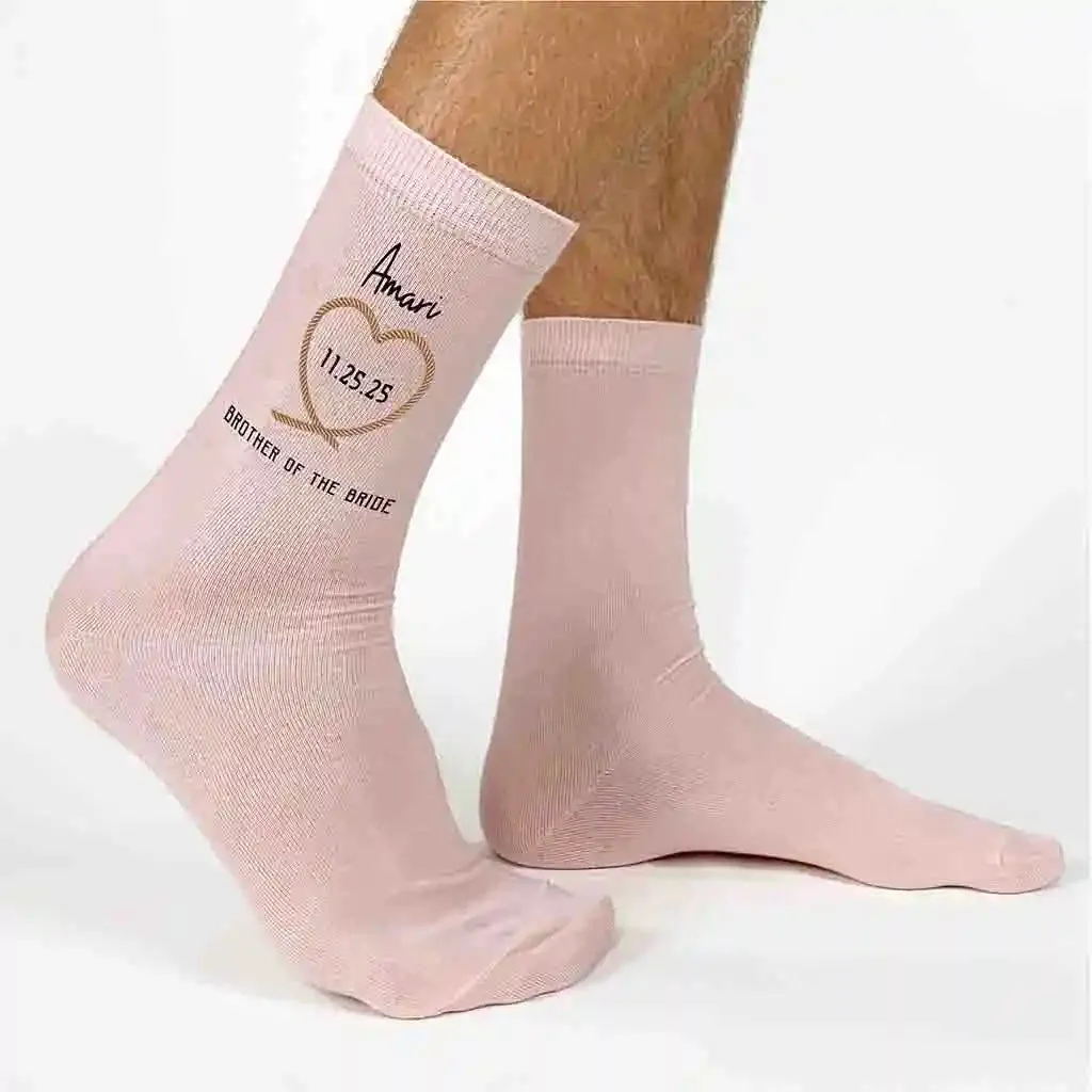 Customized Rope Heart Groomsmen Socks for the Rustic Wedding - Best Quality and Affordable