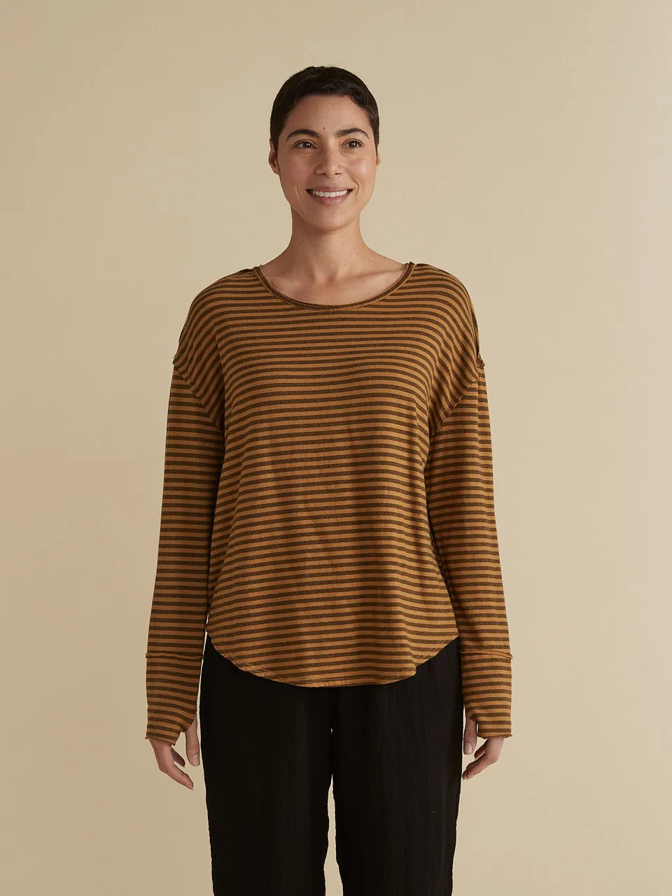 Cut Loose Grey Stripe Fleece Thumbhole Top