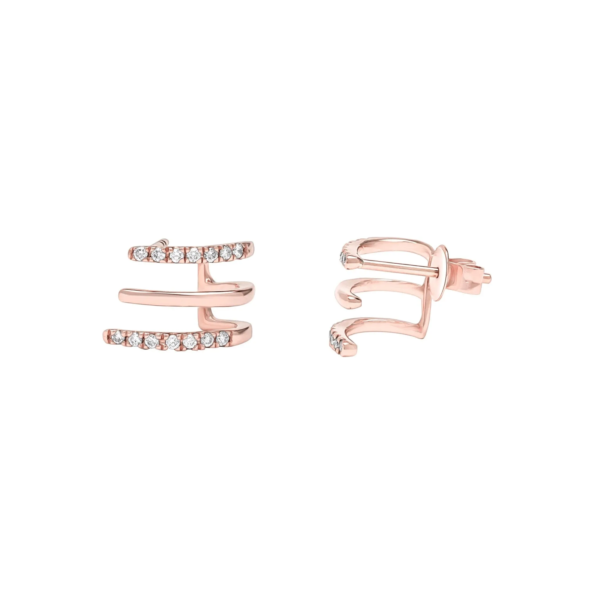 Diamond Triple Huggie Illusion Stud Earrings