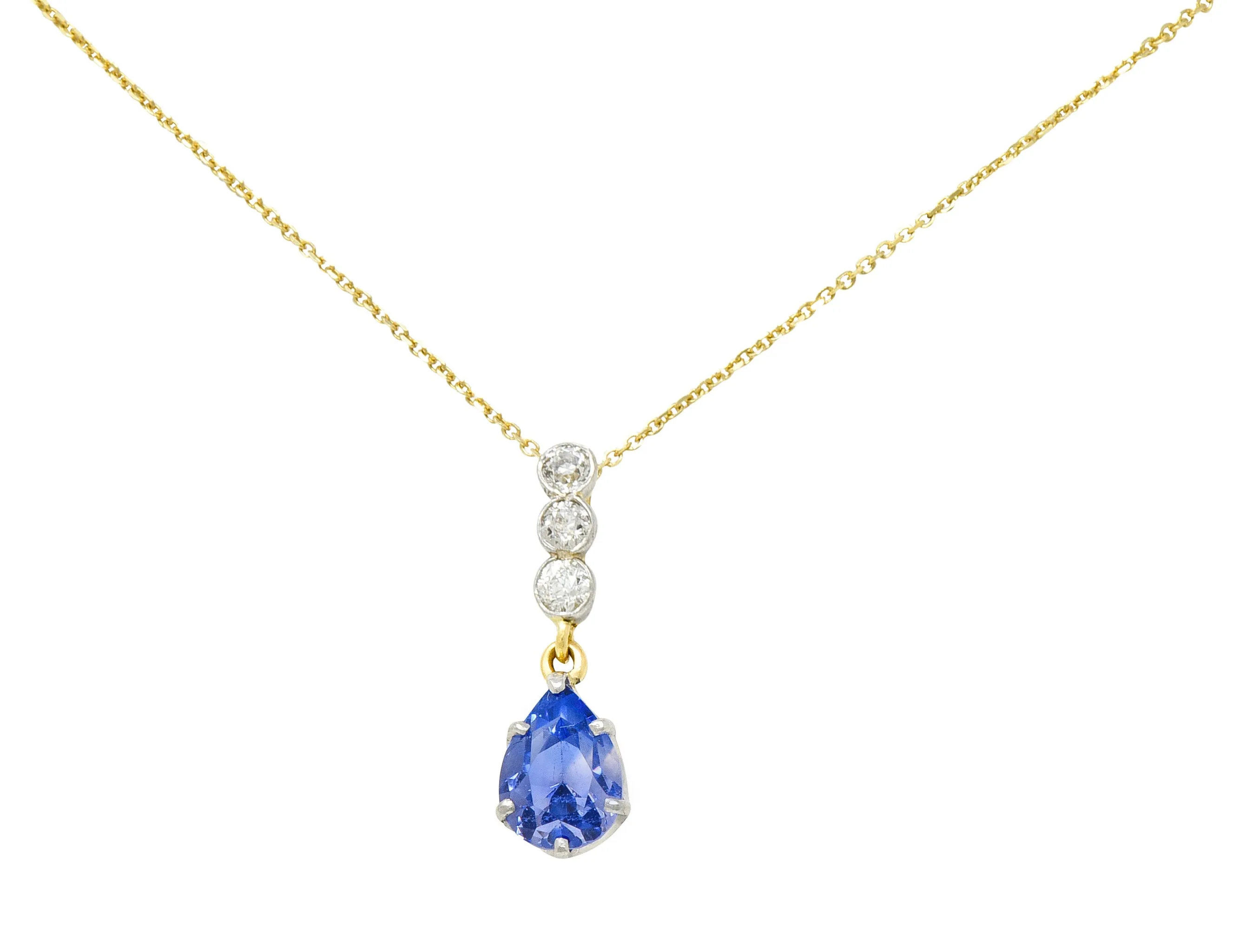 Edwardian 5.50 CTW No Heat Color-Change Ceylon Sapphire Diamond Platinum 18 Karat Gold Pendant Necklace GIA