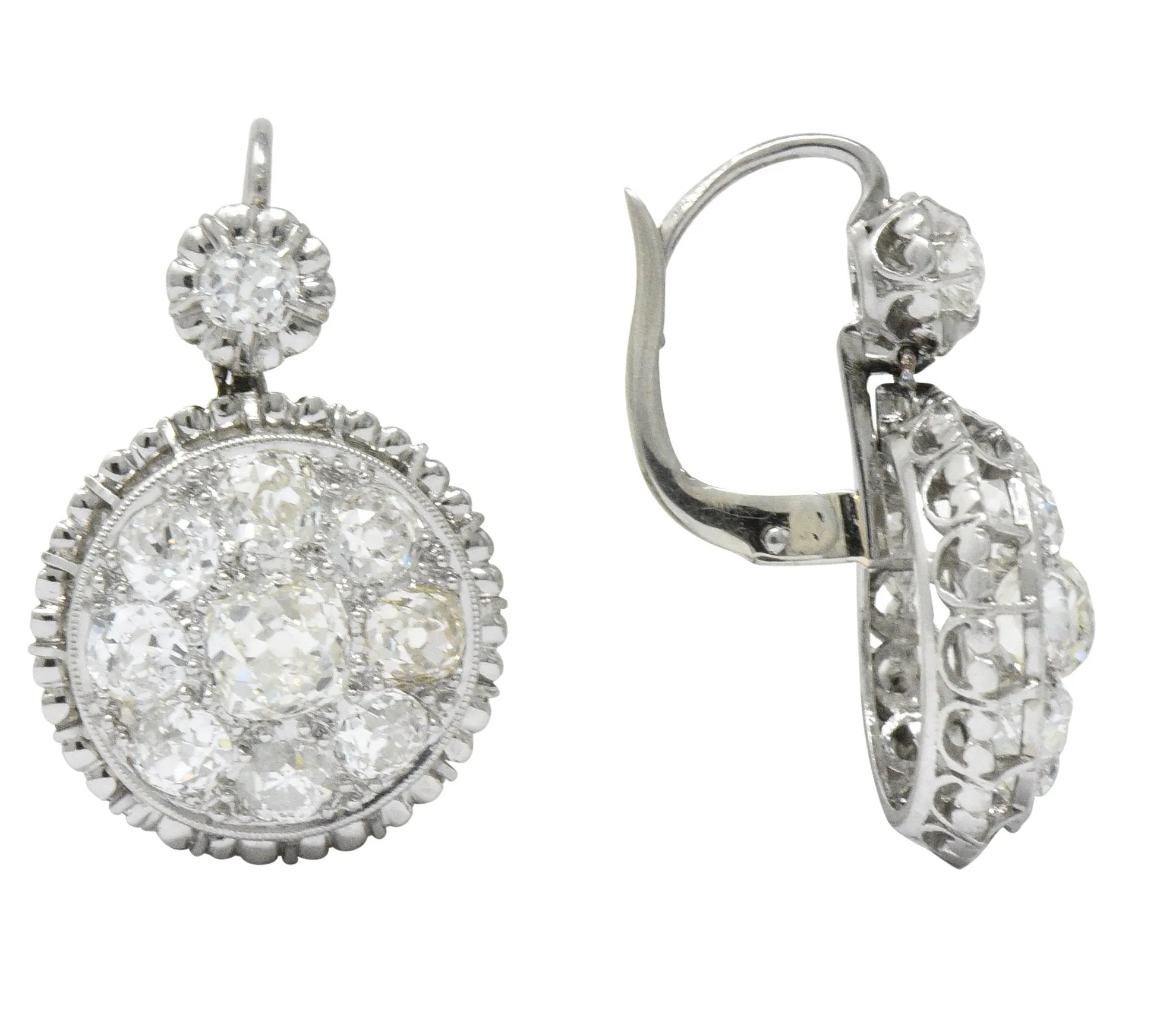 Exceptional Edwardian 4.09 CTW Diamond Platinum Drop Earrings