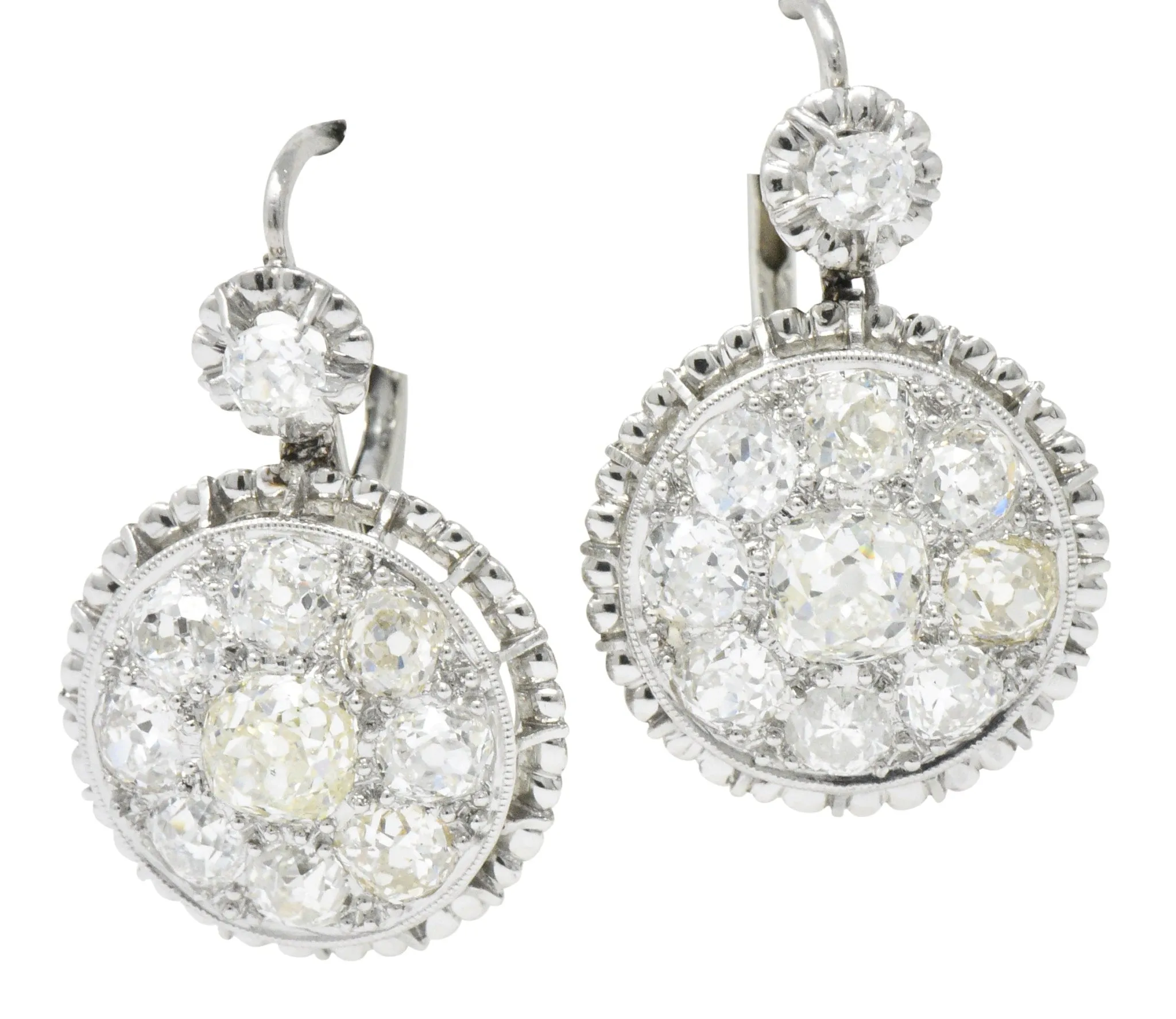 Exceptional Edwardian 4.09 CTW Diamond Platinum Drop Earrings