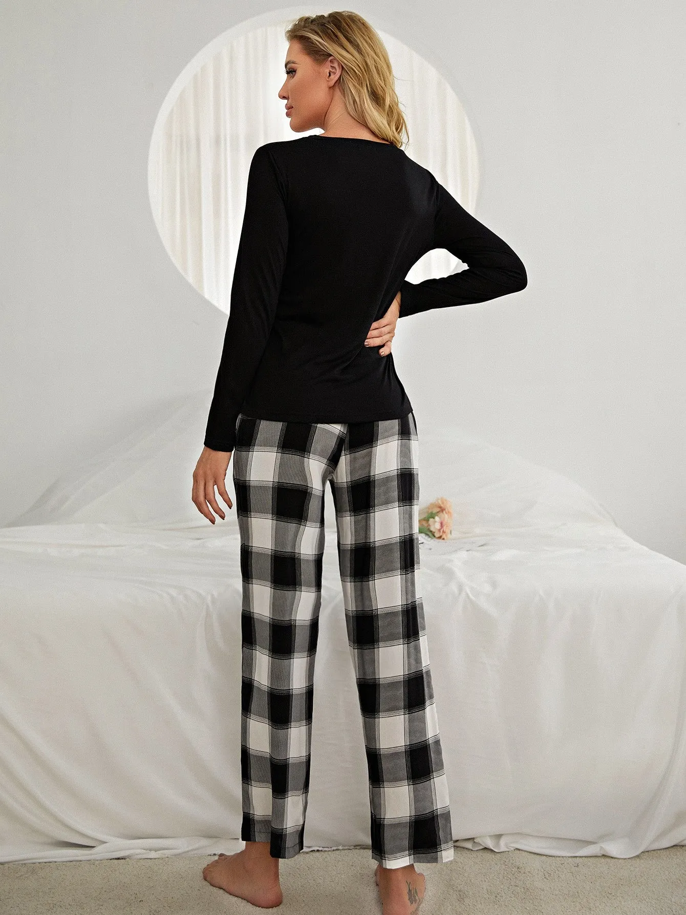 Falling For You Long Sleeve Lounge Set in Black