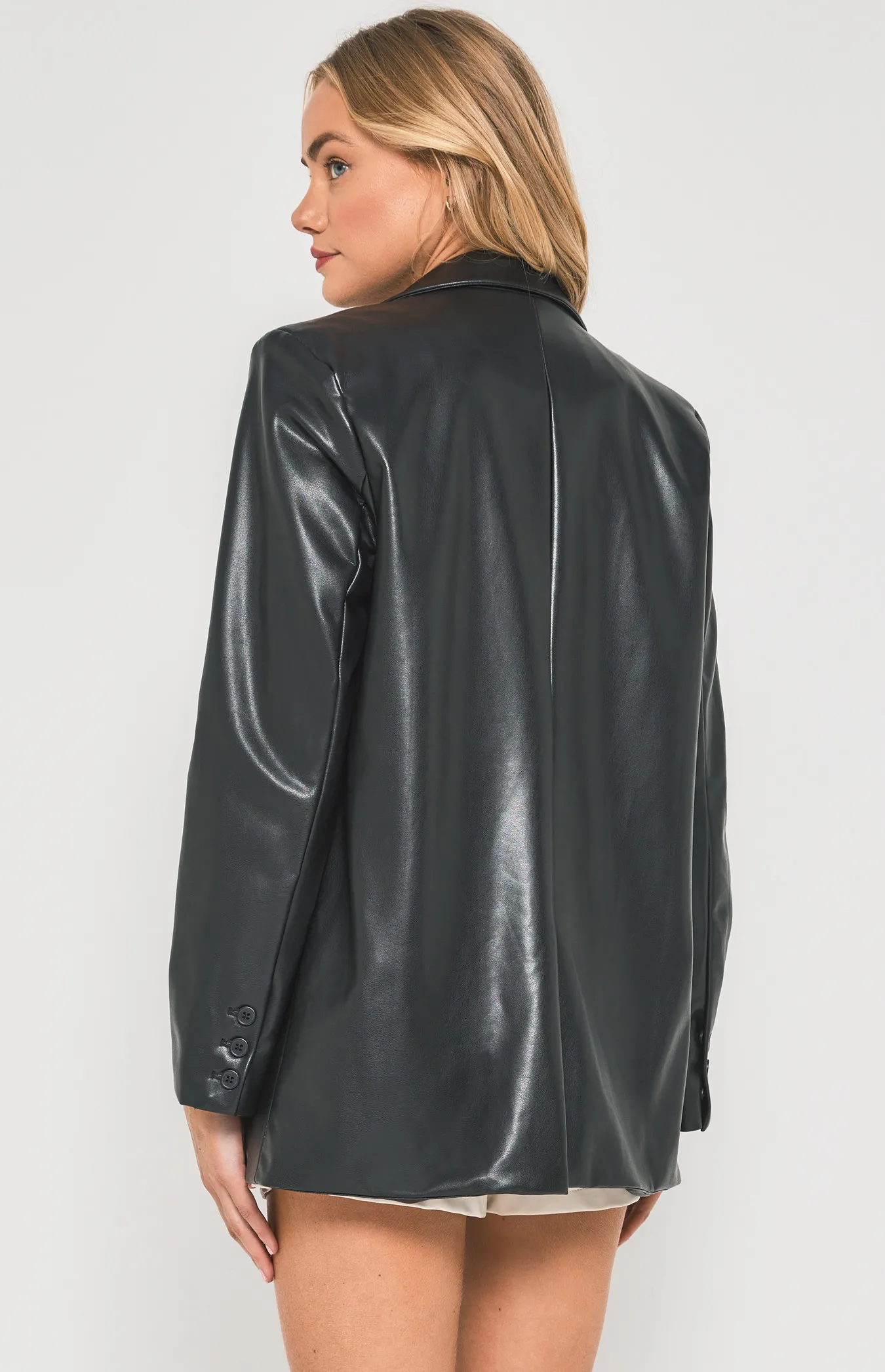 Faux Leather Blazer with Functional Pockets (WJT223A)