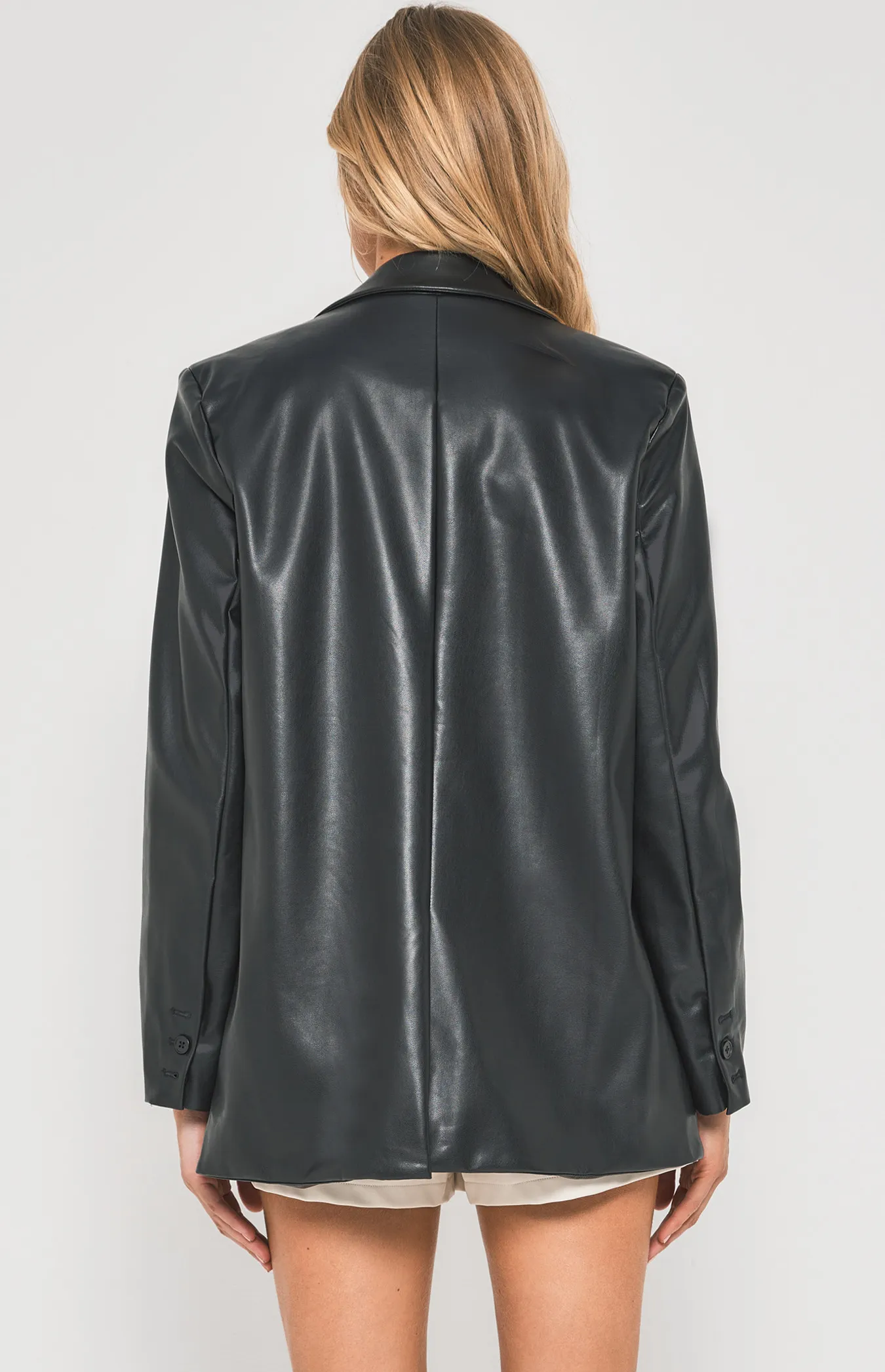 Faux Leather Blazer with Functional Pockets (WJT223A)