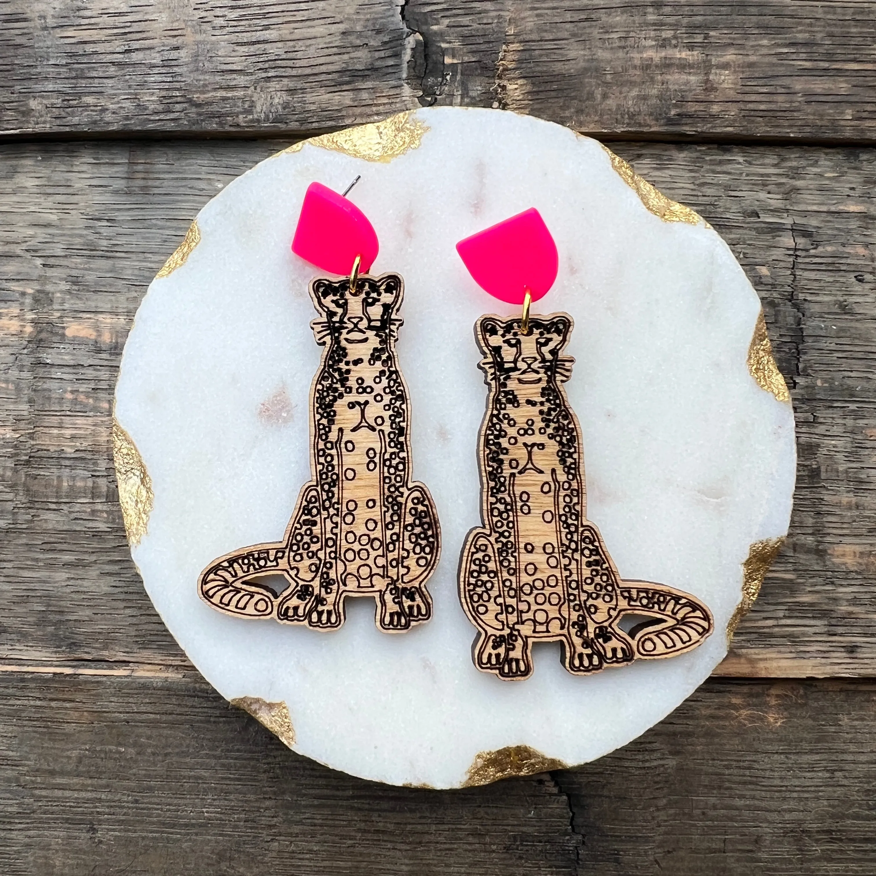 Feeling Fierce Cheetah Wood Earrings