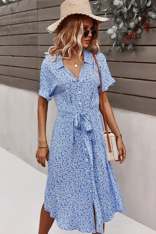 Floral V Neck Short Sleeve Dress