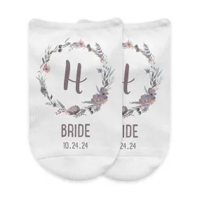 Floral Wedding Monogram Non-Slip Socks for Bridal Party