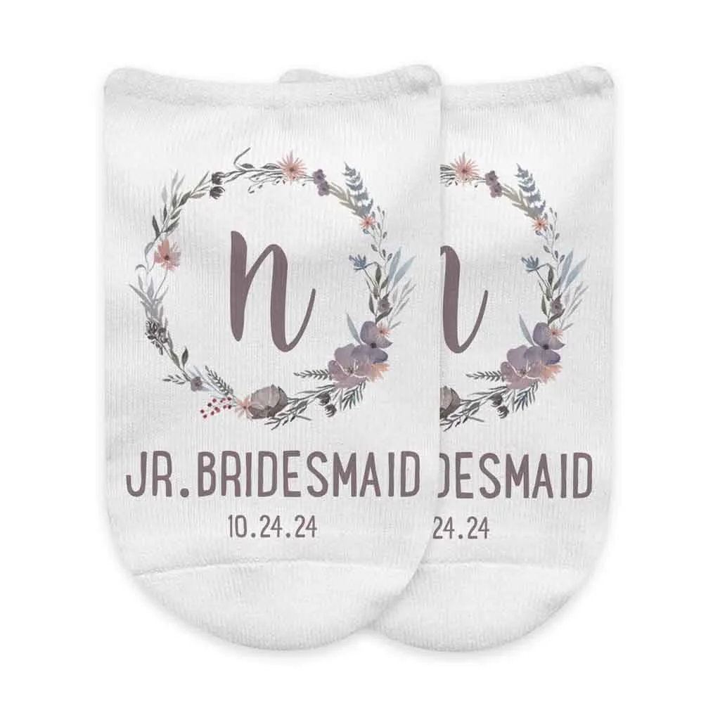 Floral Wedding Monogram Non-Slip Socks for Bridal Party