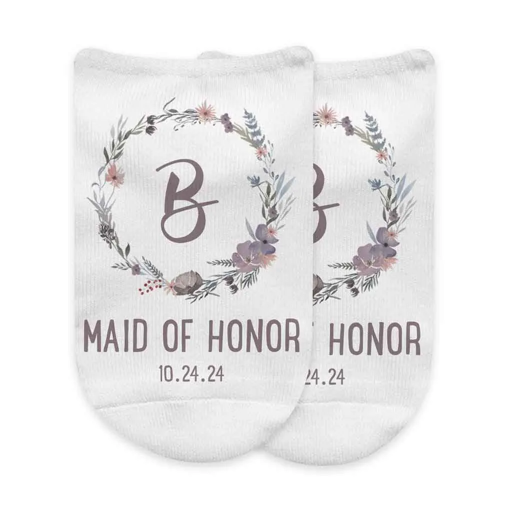 Floral Wedding Monogram Non-Slip Socks for Bridal Party