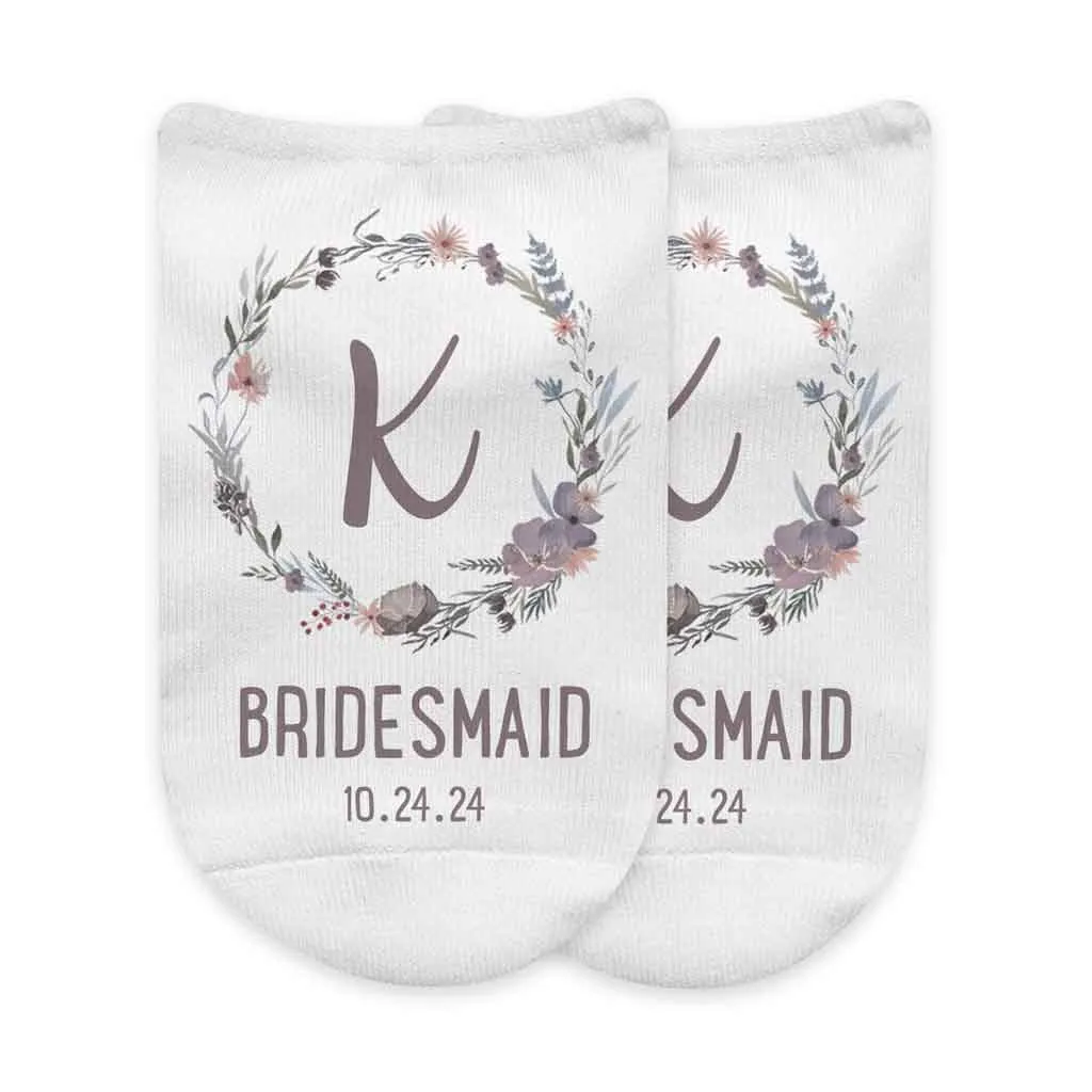 Floral Wedding Monogram Non-Slip Socks for Bridal Party