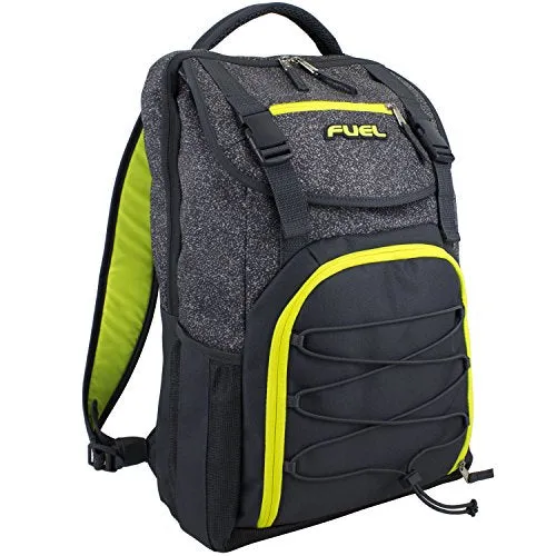 Fuel Triumph School Bookbag, Sports Backpack, Travel, Carry on, Hiking, Camping - Gray/Yellow