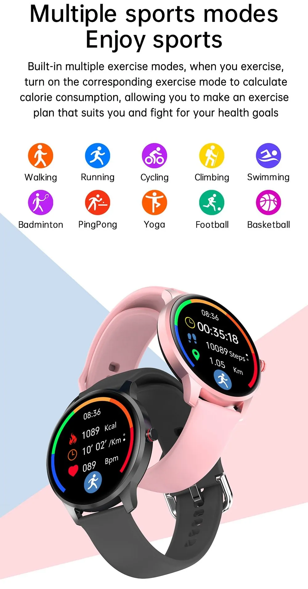 Full Touch Waterproof Sports Heart Rate Blood Pressure Monitor Smart Watch