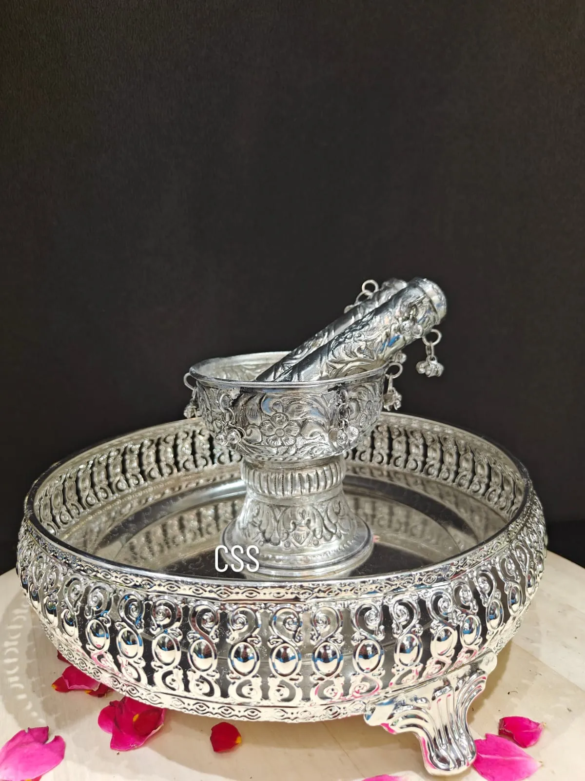 German Silver Rolu Rokali Set with Silver Tray for Weddings - CS001RR German Silver Wedding Set German Silver Rolu Rokali Set Ge