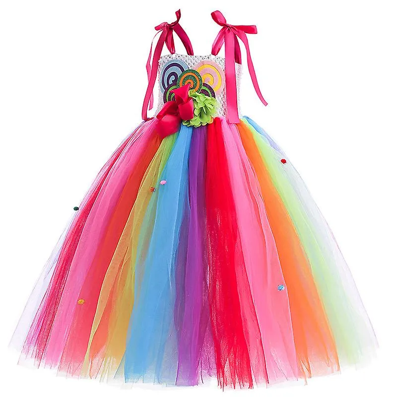 Girls Candyland Rainbow Tulle Dresses, Birthday Pageant Dress Up Costumes with Headband