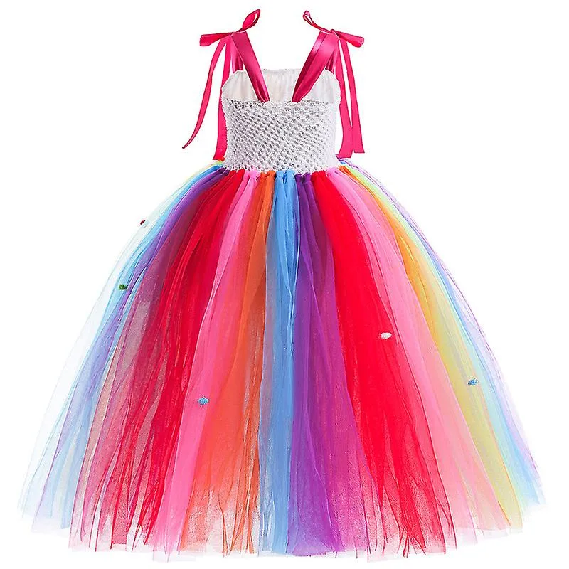 Girls Candyland Rainbow Tulle Dresses, Birthday Pageant Dress Up Costumes with Headband