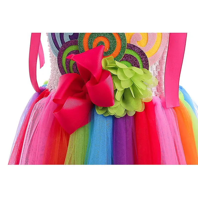 Girls Candyland Rainbow Tulle Dresses, Birthday Pageant Dress Up Costumes with Headband