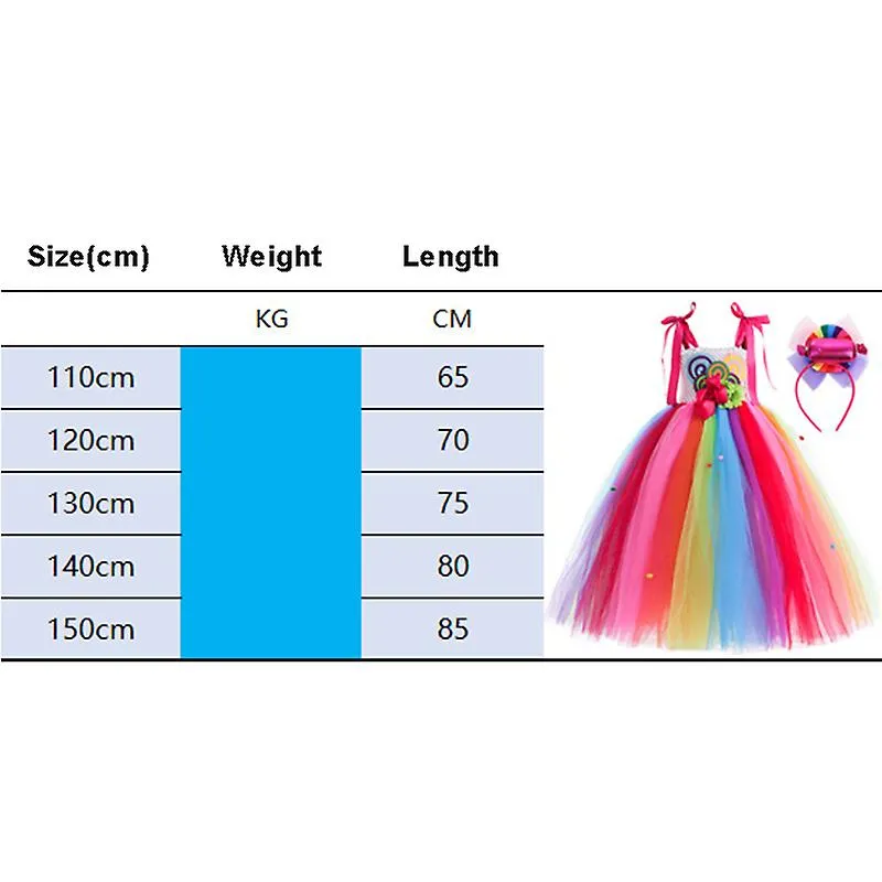 Girls Candyland Rainbow Tulle Dresses, Birthday Pageant Dress Up Costumes with Headband