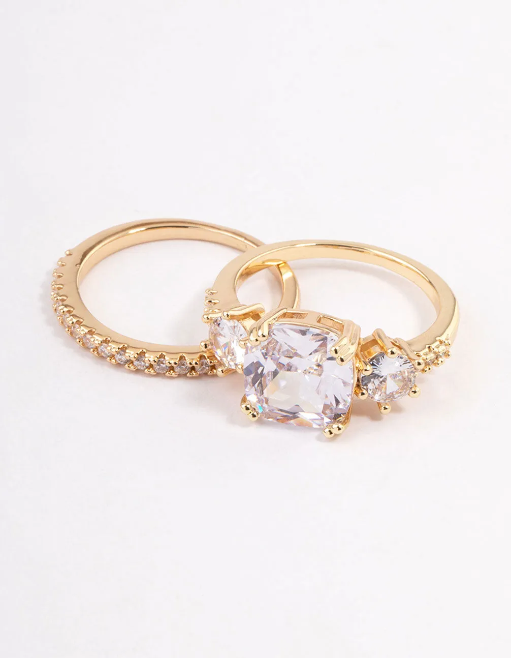 Gold 3 Stone Ring Set