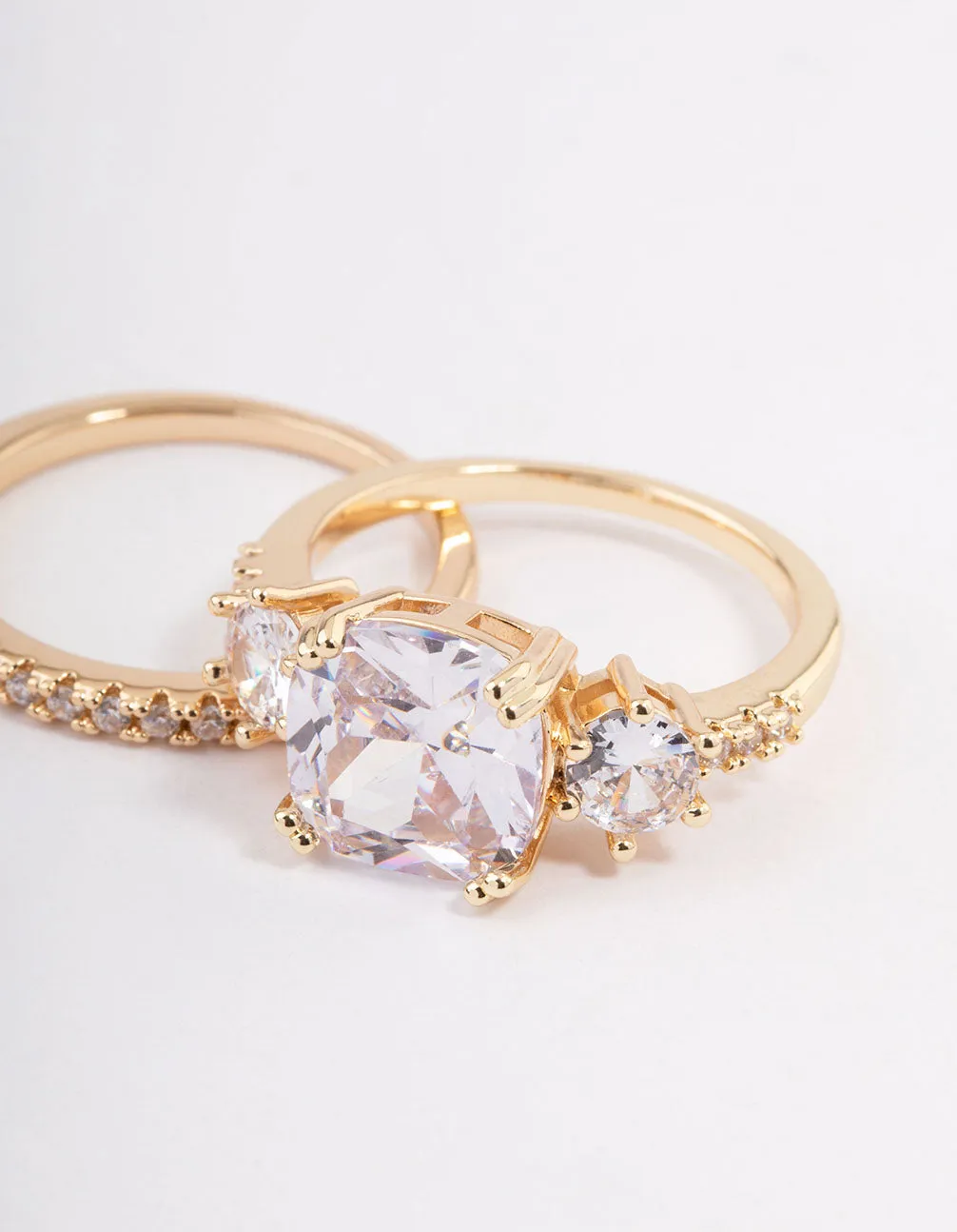 Gold 3 Stone Ring Set