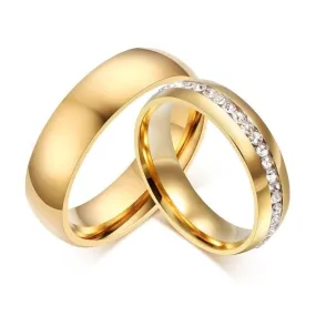 Gold Color 6mm Stainless Steel Engagement Wedding Rings for Men Women