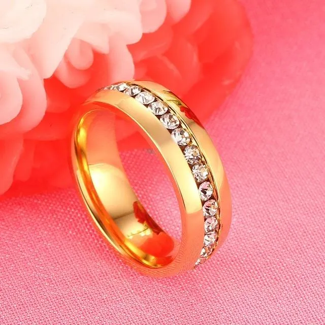 Gold Color 6mm Stainless Steel Engagement Wedding Rings for Men Women