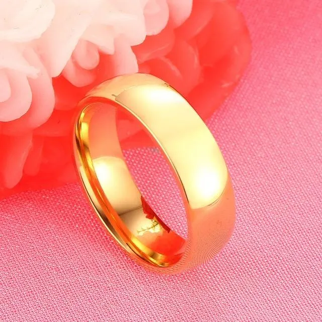 Gold Color 6mm Stainless Steel Engagement Wedding Rings for Men Women