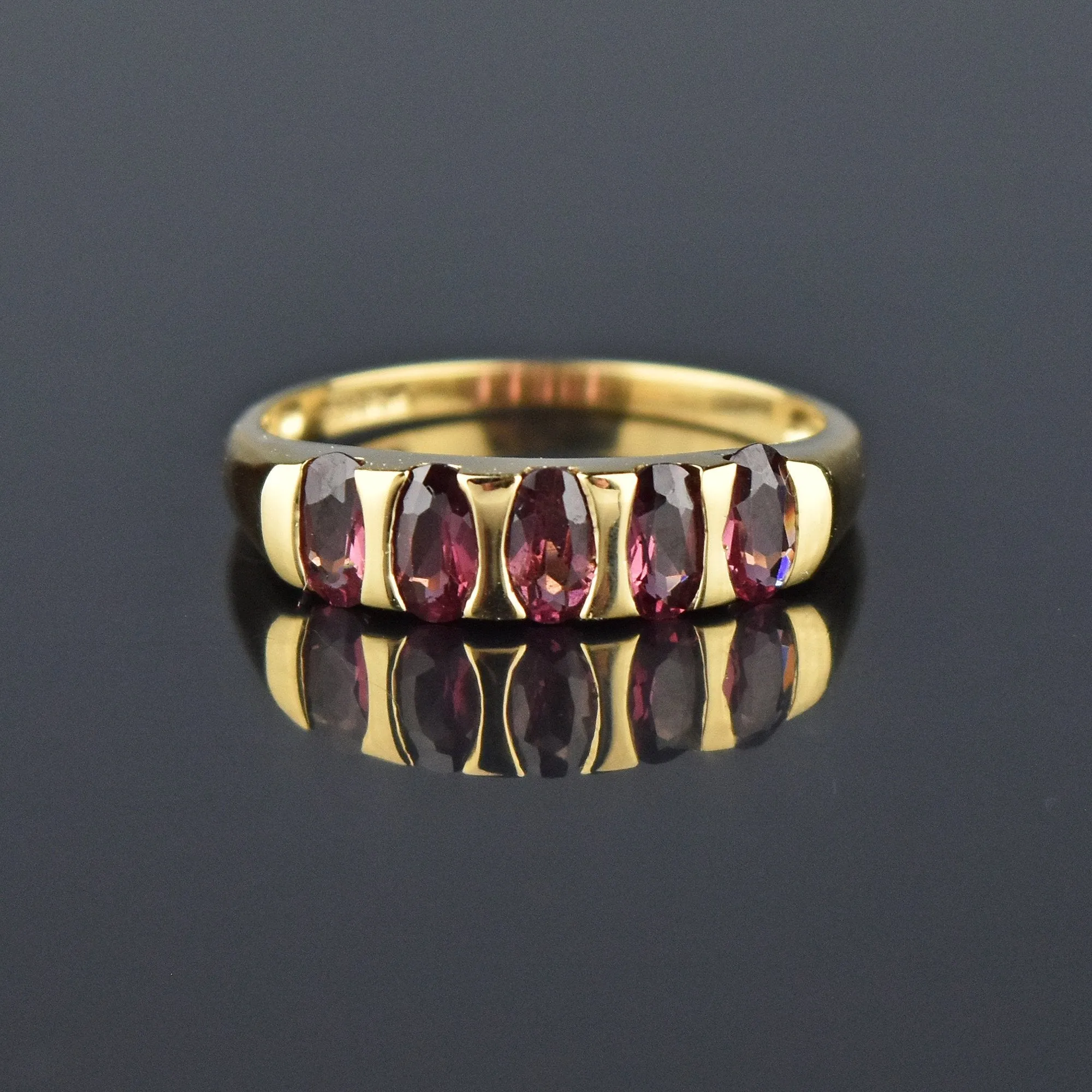 Gold Five Stone Half Eternity Rhodolite Garnet Ring