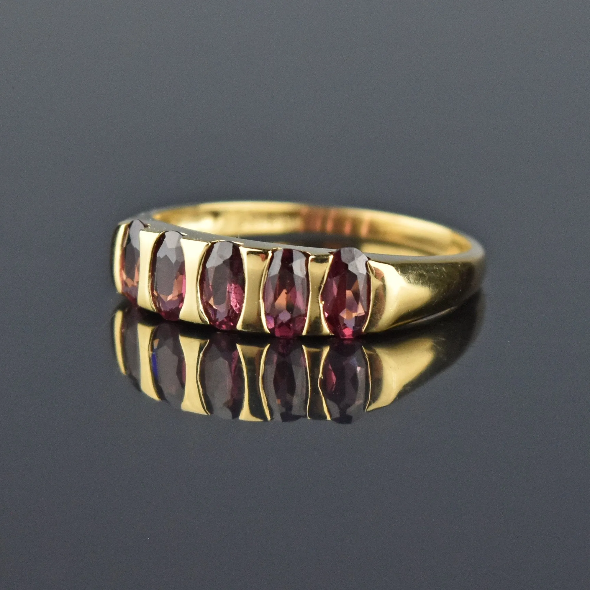 Gold Five Stone Half Eternity Rhodolite Garnet Ring