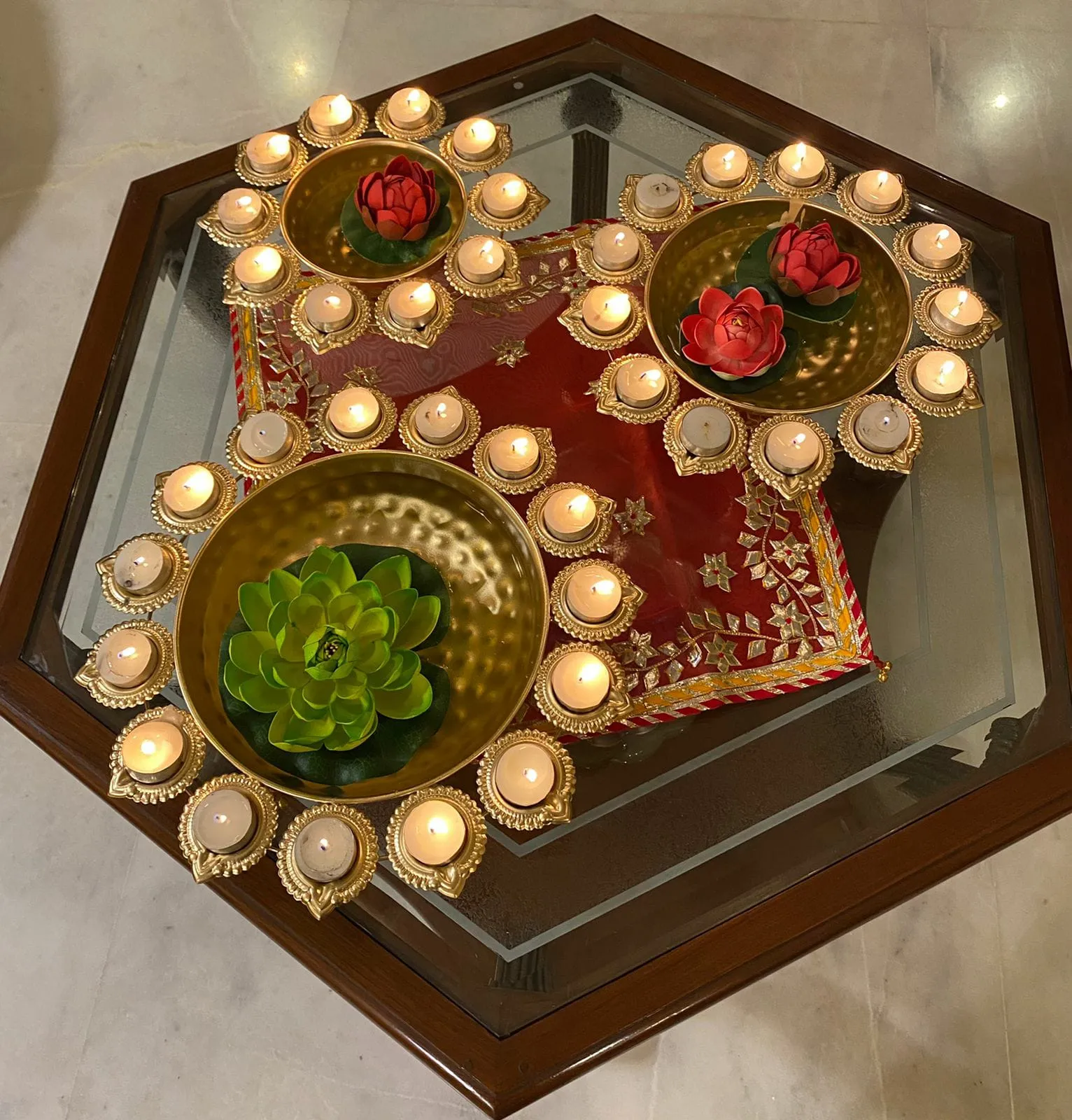 Golden Metal Deepak Urli Set - MK001DD - Decoration