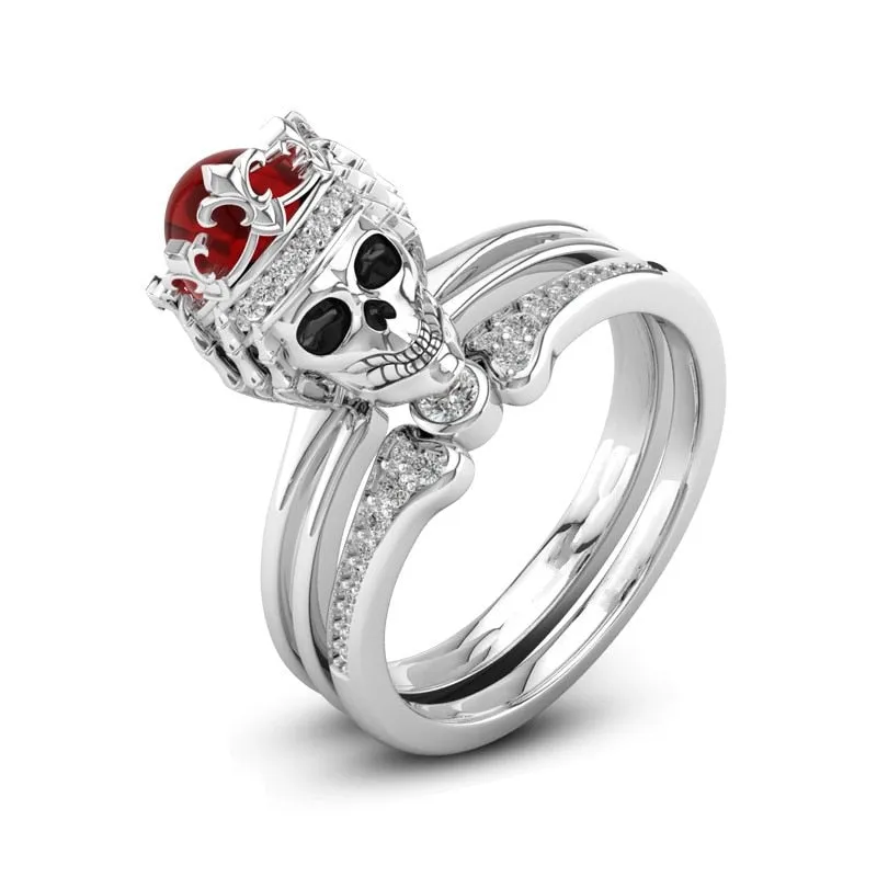 Gothic Red Crystal Skull Wedding Rings