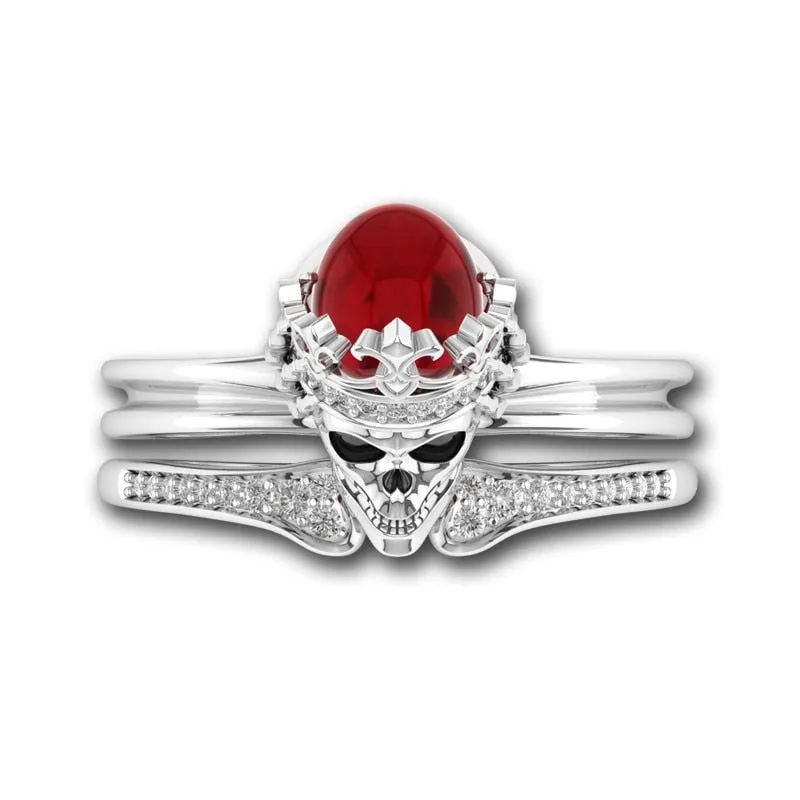 Gothic Red Crystal Skull Wedding Rings