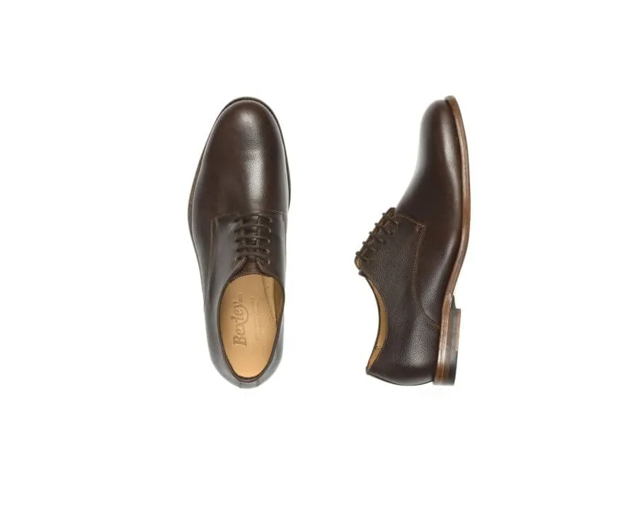 Grained Chocolate Derby Shoes - Leather outsole - HILPERTON