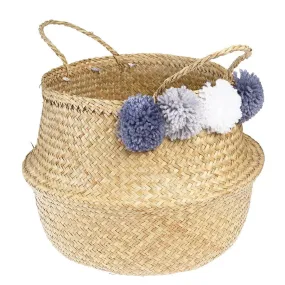 Grey Pom Pom Belly Basket