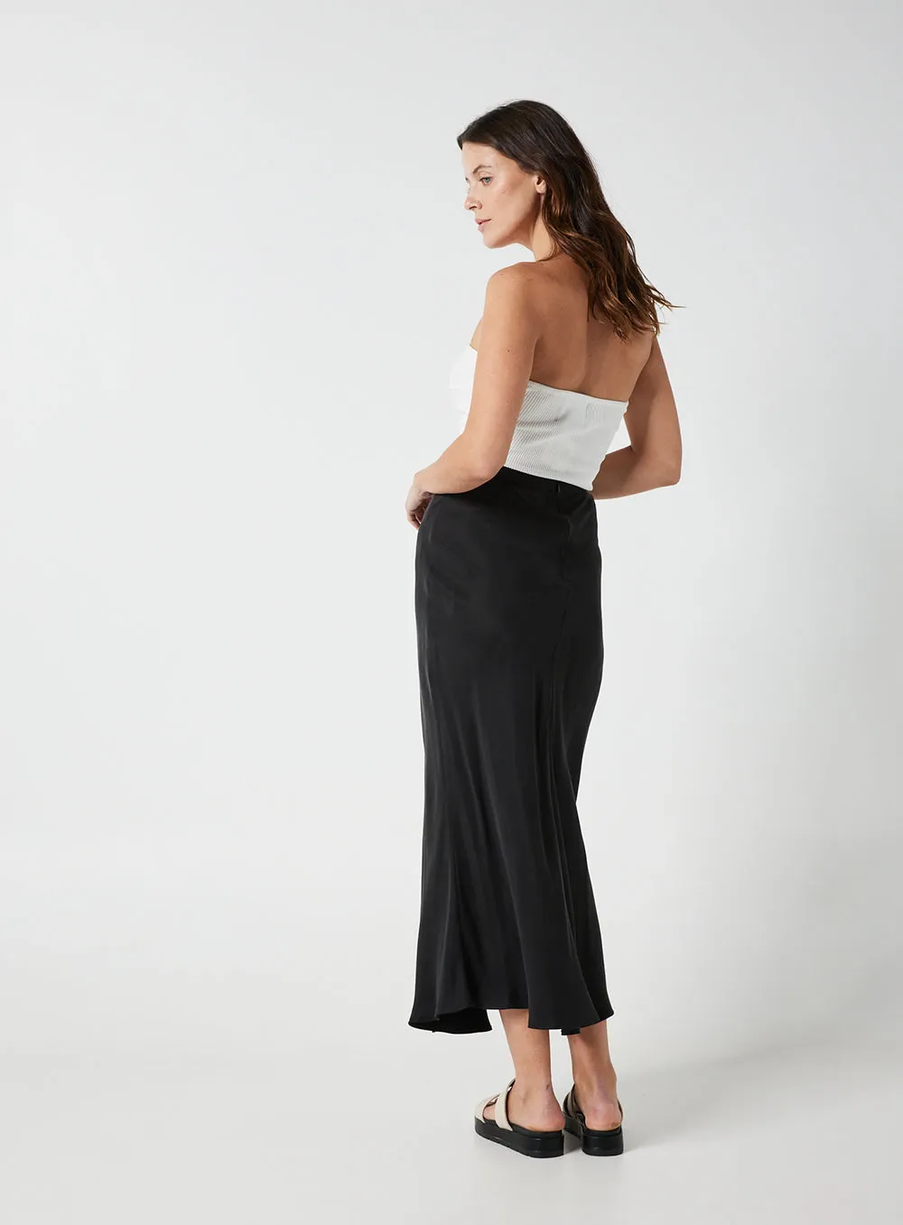 Hazel Cupro Midi Skirt-Black