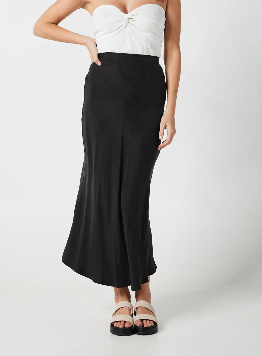 Hazel Cupro Midi Skirt-Black